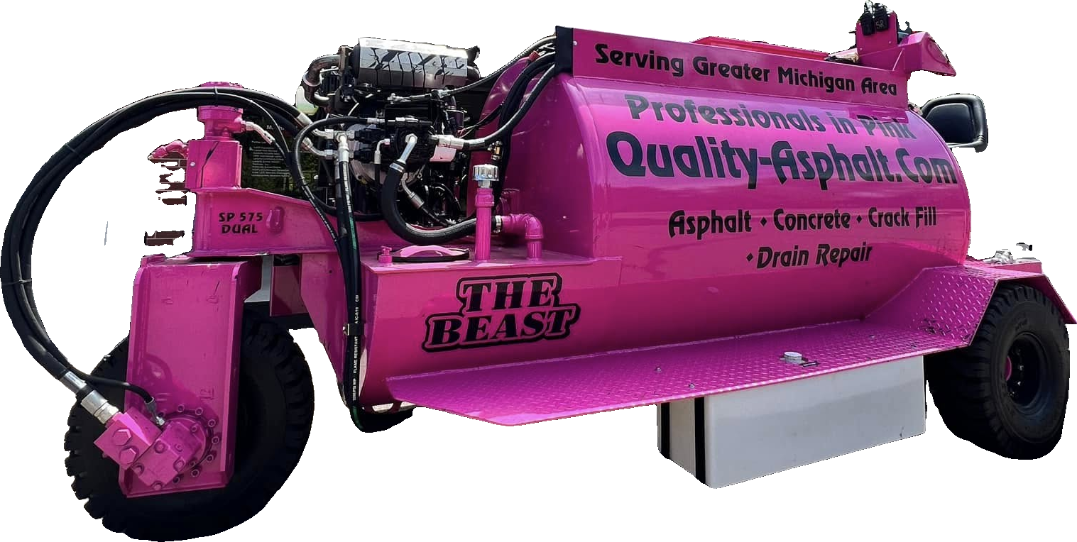 The Beast, the pink Quality Asphalt sealcoat rig
